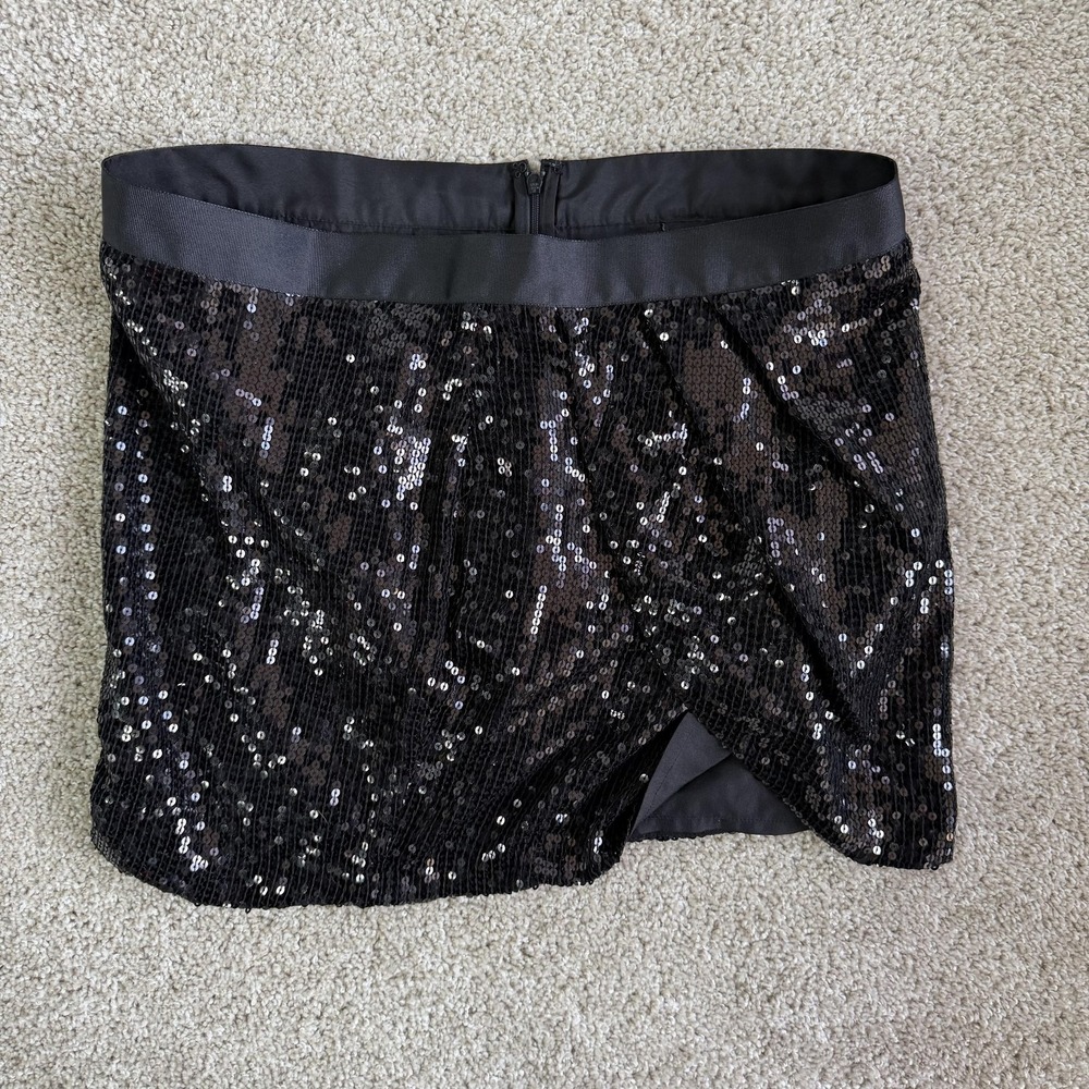Gudi Skirt Womens 14 Black Sequin Tulip Asymmetric Mini Lined Party Cocktail